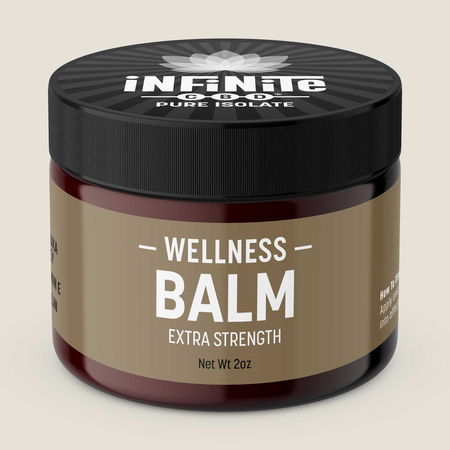 Topical Balm<br>Formulation: Wellness<br>CBD: Pure Isolate (Zero THC)<br>Strength: Extra (200mg/jar)