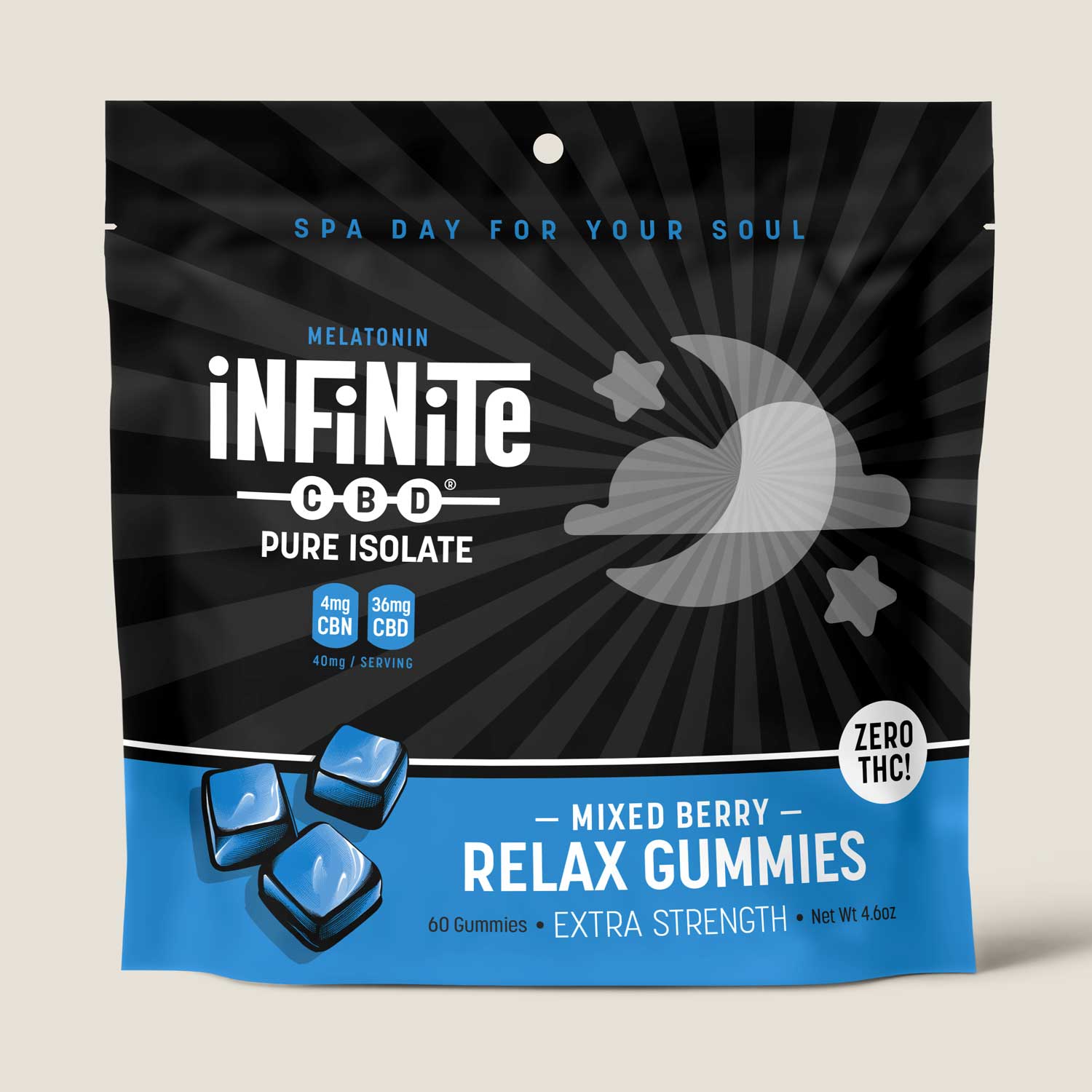 Gummies<br>Formulation: Relax<br>CBD: Pure Isolate (Zero THC)<br>Strength: Extra (40mg/serving)