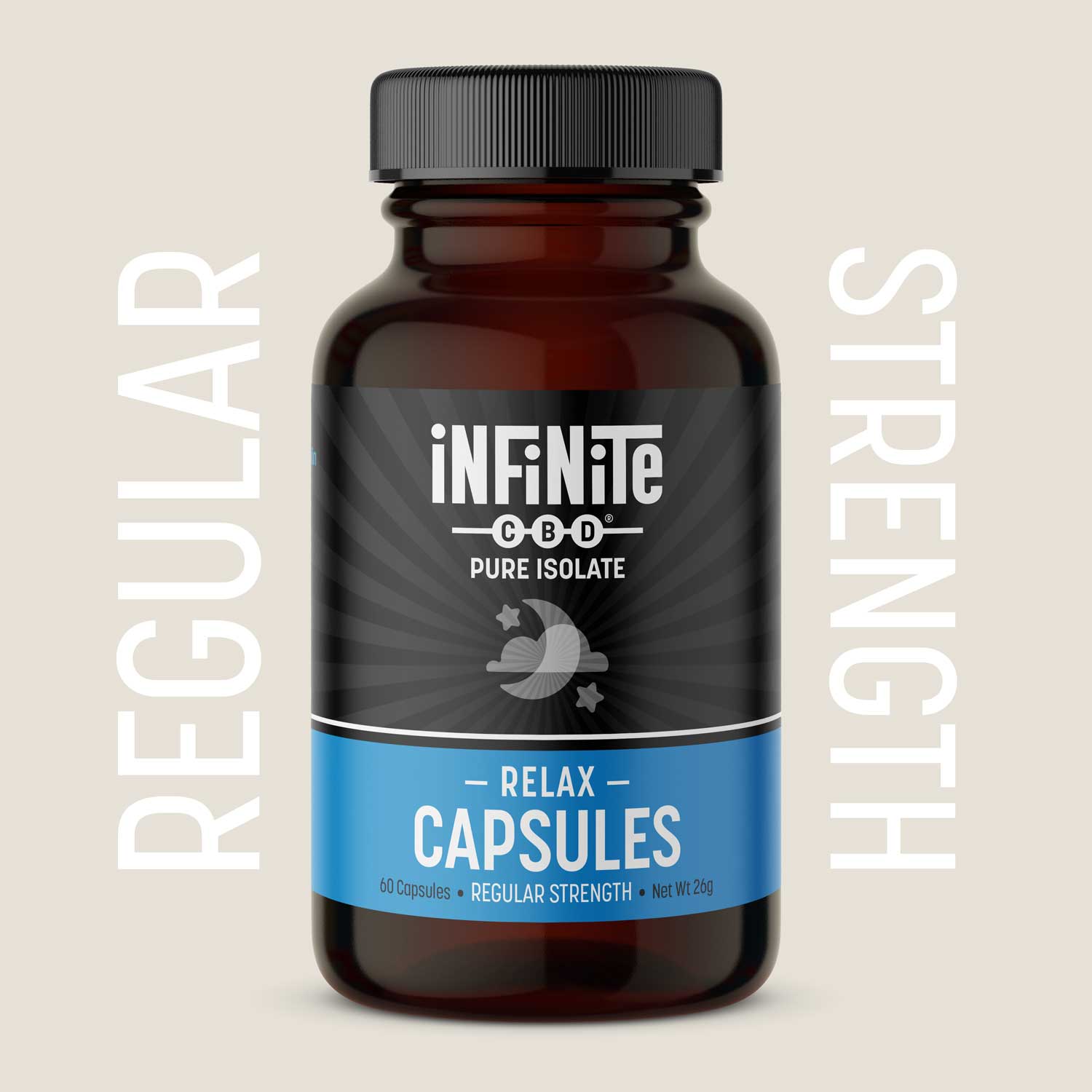 Capsules<br>Formulation: Relax<br>CBD: Pure Isolate (Zero THC)<br>Strength: Regular (20mg/serving)